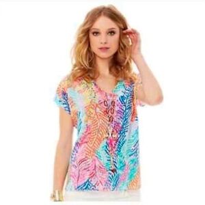 Lilly Pulitzer Asher Silk Blouse Top Electric Feel size Medium